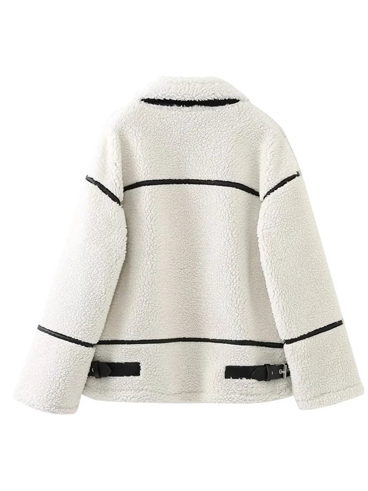 Sophisticated Contrast Patchwork Jacket – Luxe Lapel & Warm Winter Design