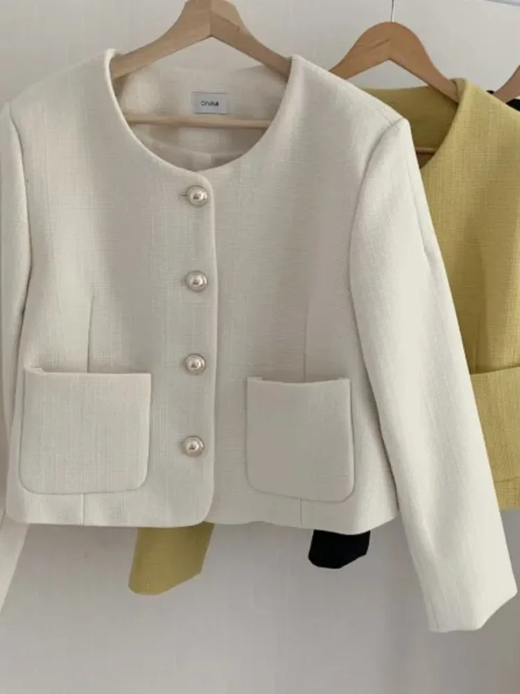 Luxury Autumn/Winter Tweed Coat – Korean-Inspired Sophisticated Outerwear