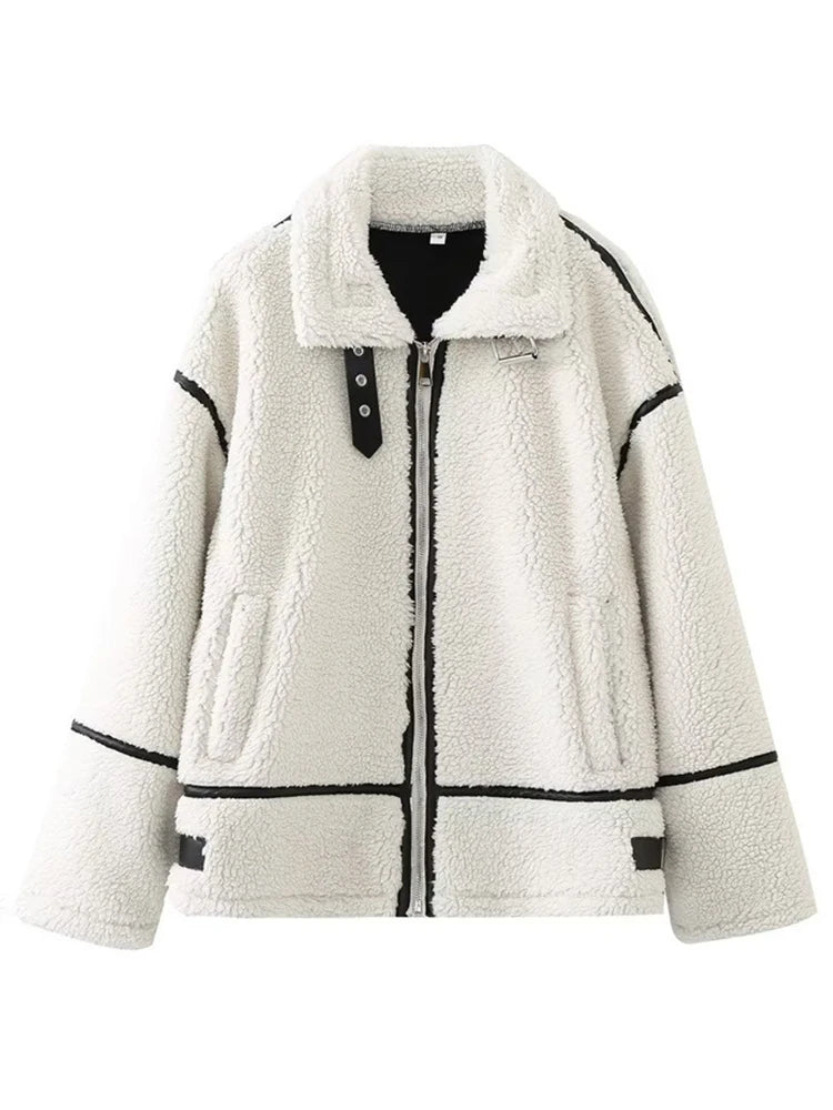 Sophisticated Contrast Patchwork Jacket – Luxe Lapel & Warm Winter Design
