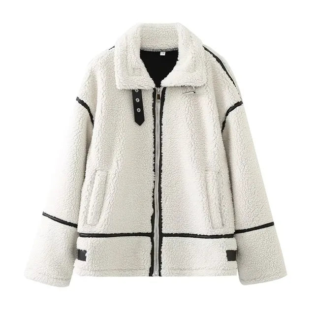 Sophisticated Contrast Patchwork Jacket – Luxe Lapel & Warm Winter Design